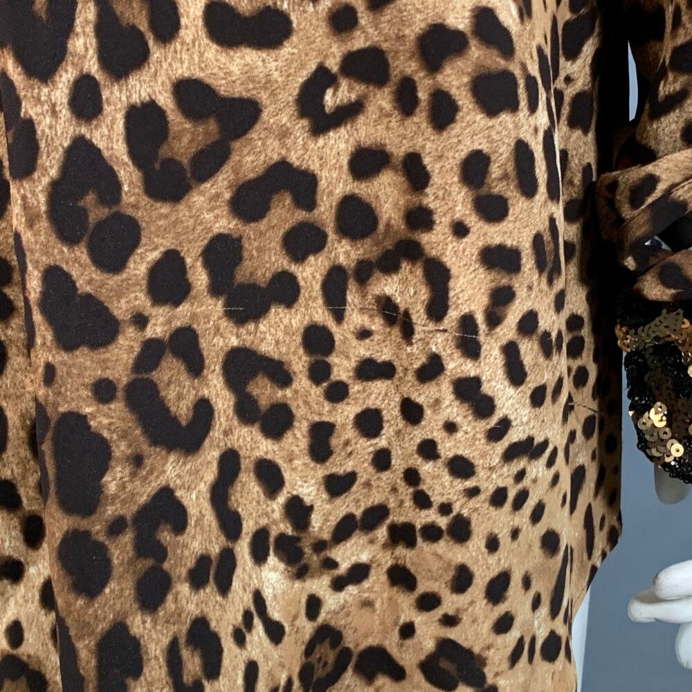 DOLCE & GABBANA Size L Brown Viscose Blend Leopard Sequin Trim Snaps Shirt - Picture 5 of 9